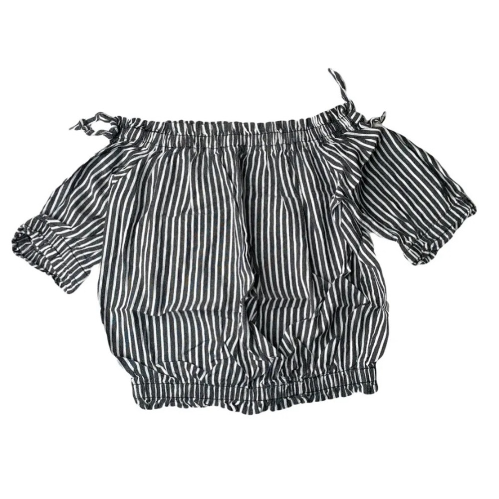 Girls Off Should Striped Top Black White Short Sleeve - JWLoveme | Girl 14 XL